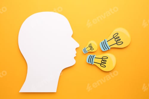 Preview: Creative thinking ideas and innovation concepts. Yellow coloured light bulb on the background