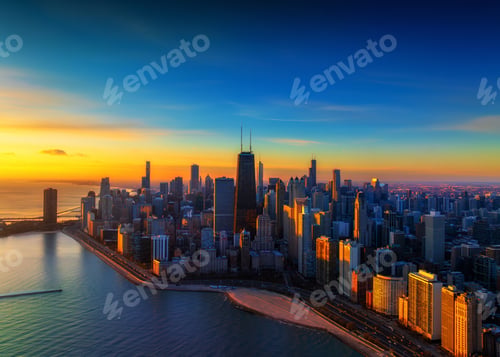 Preview: Chicago downtown from the air at sunrise