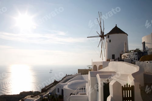 Preview: View of windmill on hillside, Oia, Santorini, Cyclades, Greece