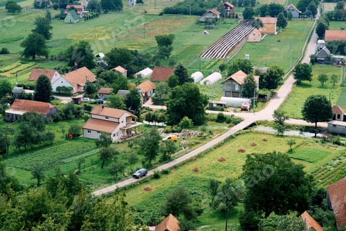 Preview: Gardens and fields in a village near Niksic. Montenegro
