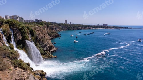 Preview: Waterfall Duden (Karpuzkaldiran selalesi) falling into the Mediterranean sea. Antalya - Turkey