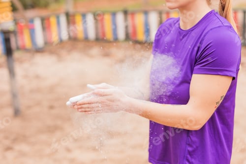 Preview: Physical activity sports warm up for calisthenics fitness training. hispanic middle aged woman
