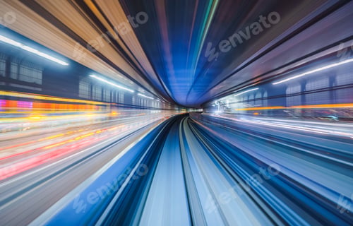 Preview: Motion blur of train moving inside tunnel in Tokyo, Japan