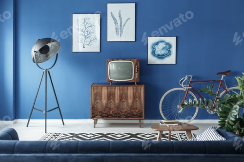 Preview: TV, bike and lamp in living room