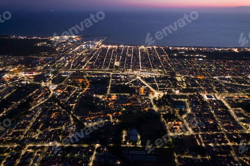 Preview: Viareggio city aerial view at night
