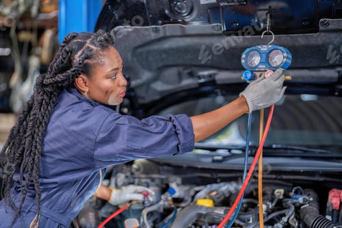 Preview: Mechanical girl dirty face wearing overall cover suit