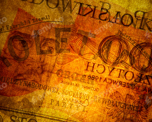 Preview: Closeup macro shot of a paper currency bill, with various elements of the design