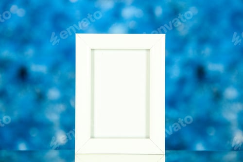 Preview: front view white picture frame on light blue background gift present photo shoot picture family