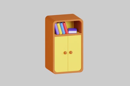 Preview: Cartoon bookshelf with yellow cabinets