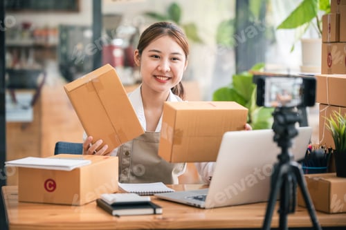 Preview: Small start-up business owners live online sales at work, salespeople, check production orders. Pack