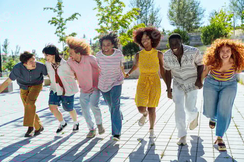 Preview: Group of friends having fun in the city