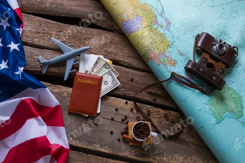 Preview: Brown passport and US flag