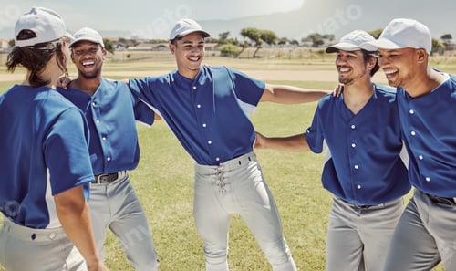 Preview: Baseball, sport and team, men and fitness, happy and baseball player huddle, celebrate and motivati