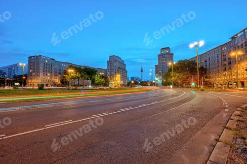 Preview: The Strausberger Platz in Berlin at dusk