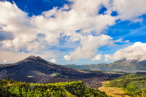 Preview: Landscape view of volcano mount Gunung Batur, Kintamani, Bali