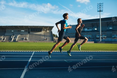 Preview: Young men running on race track