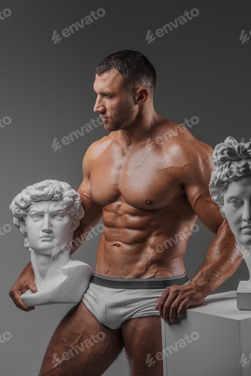 Preview: Rugged Beauty: Muscular Man and Ancient Greek Statues