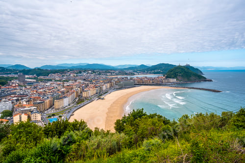 Preview: General view of the zurriola beach in the city of San Sebastian one spring morning