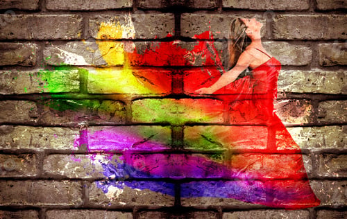 Preview: Graffiti Of A Woman In Colorful Dress On A Brick Wall
