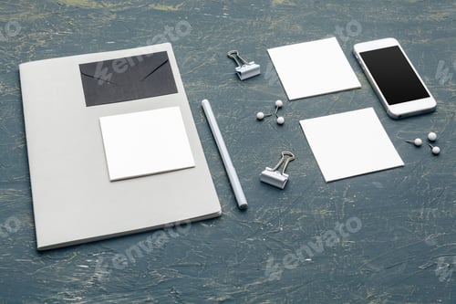 Preview: Stationery mock up on wooden background. Responsive design template. Branding identity mock up