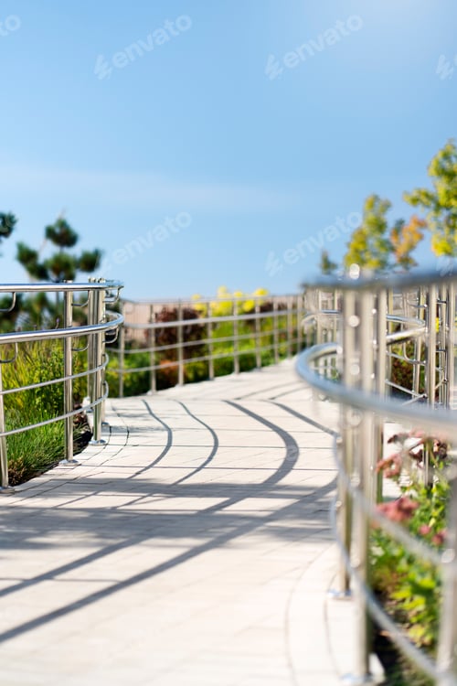 Preview: Vertical view of the empty road in city park. Summer warm day