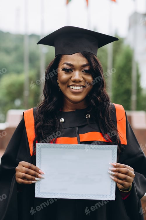 Preview: Portrait of African girl student on graduation day
