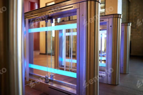 Preview: Focused photo on turnstiles standing on the entrance