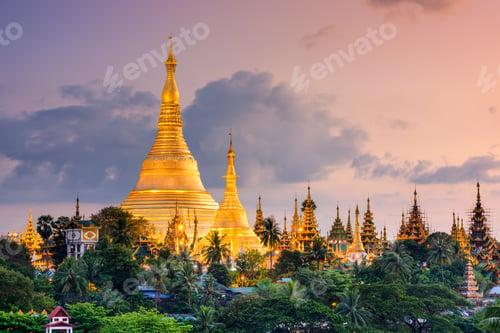 Preview: Yangon, Myanmar View Of Shwedagon Pagoda At Dusk.