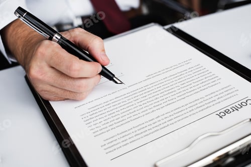 Preview: Closeup of hand signing paper workspace