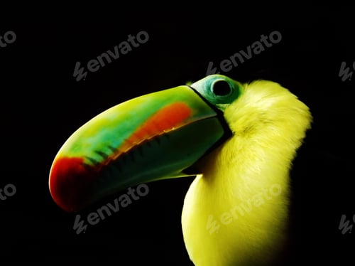 Preview: Closeup of a Keel-billed toucan bird on a black background