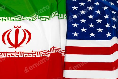 Preview: Flag of Iran together with flag of the United States of America