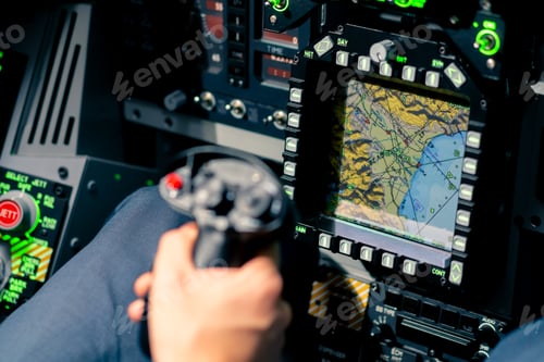 Preview: an airplane cockpit Center panel with main flight display navigation display Airplane pilot panels