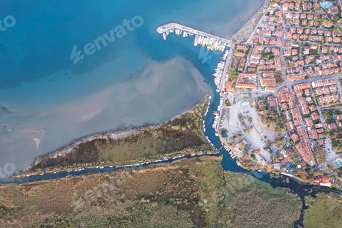 Preview: Akyaka is situated at the Gulf of Gokova. Beautiful beach and coast view. Aerial view of Akyaka.