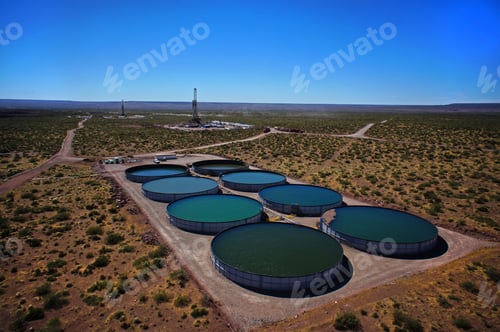 Preview: Aerial view of the tank of water and sand in bags, for hydraulic fracturing of unconventional oil