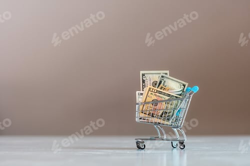 Preview: shopping cart full of money, business, finance, economy concept