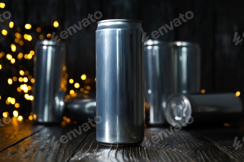 Preview: Concept of drink, blank cans with space for label