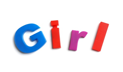 Preview: Word GIRL of magnetic letters on white background, top view
