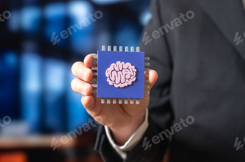 Preview: A microchip with neural network technology in the hands of a businessman