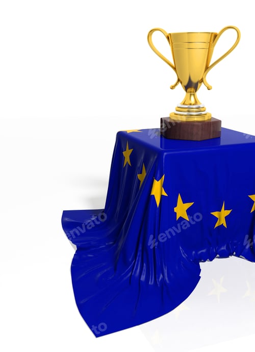 Preview: Golden trophy with European flag isolated on white