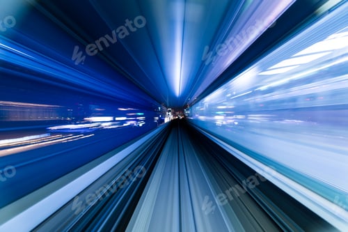 Preview: Train moving fast in tunnel
