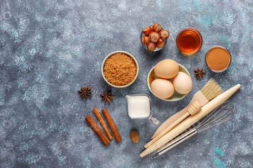 Preview: Traditional autumn baking ingredients: apples,cinnamon,nuts.