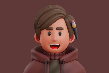 Visualização: Ilustração de desenho animado de uma pessoa com um lápis atrás da orelha