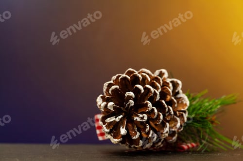 Preview: Pine cone with place for text on Christmas background