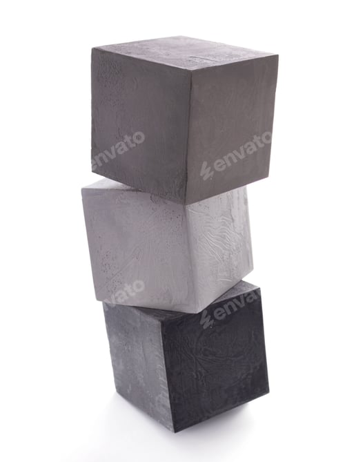Preview: Concrete cube or cement brick isolated on white background. Construction block