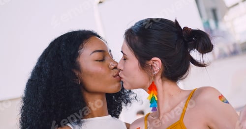 Preview: A lesbian couple representing the symbol of homosexuality in a pride parade.