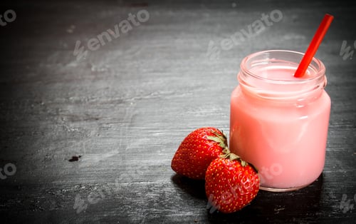 Preview: Strawberry Smoothie with Strawberries on Dark Wooden Surface