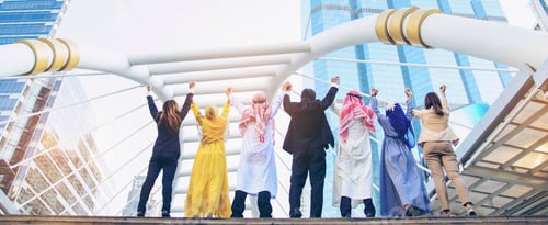 Preview: Diversity multiethnic high five group of business people success team hands together