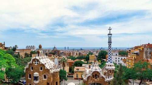 Preview: Panoramic view of Barcelona, multiple building's roofs, view from the Parc Guell