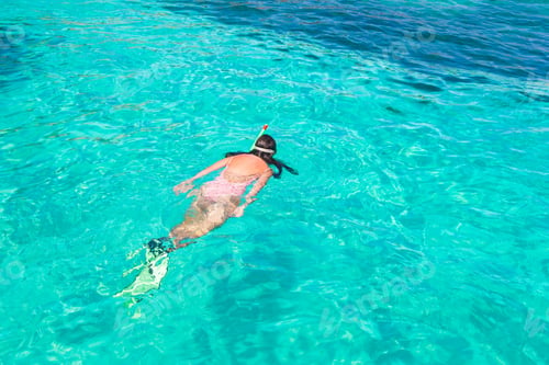 Preview: Young woman snorkeling in tropical water on vacation