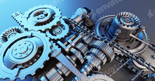 Preview: Gears and cogs mechanism. Industrial machine, engine